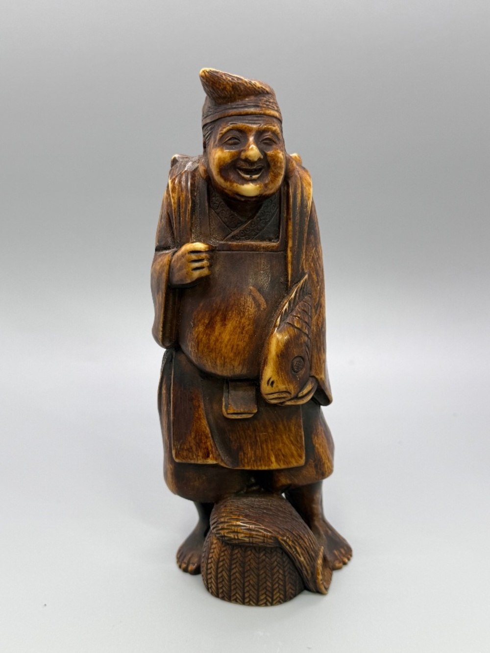 Italian 1960's Fisherman Hand Carved Resin 7" Figurine Made in Italy